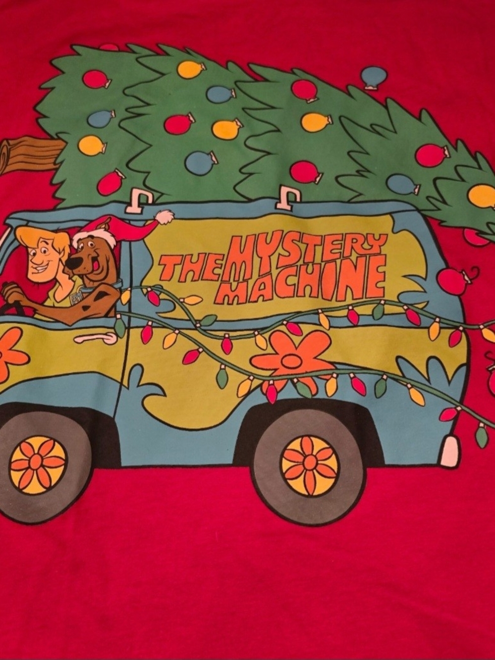Scooby-Doo Christmas Mystery Machine T-Shirt Red Unisex L Graphic Tee